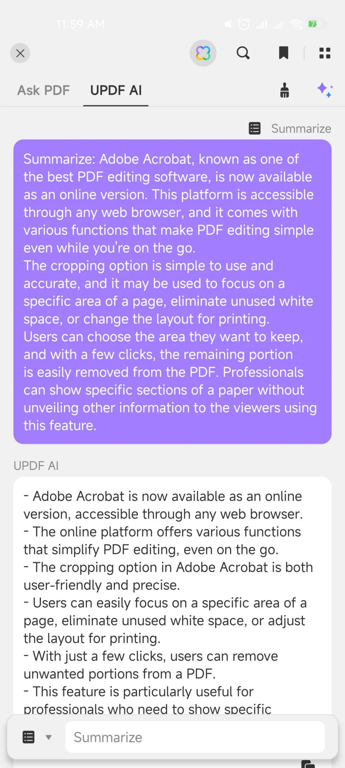 Text mit UPDF AI chat zusammenfassen
