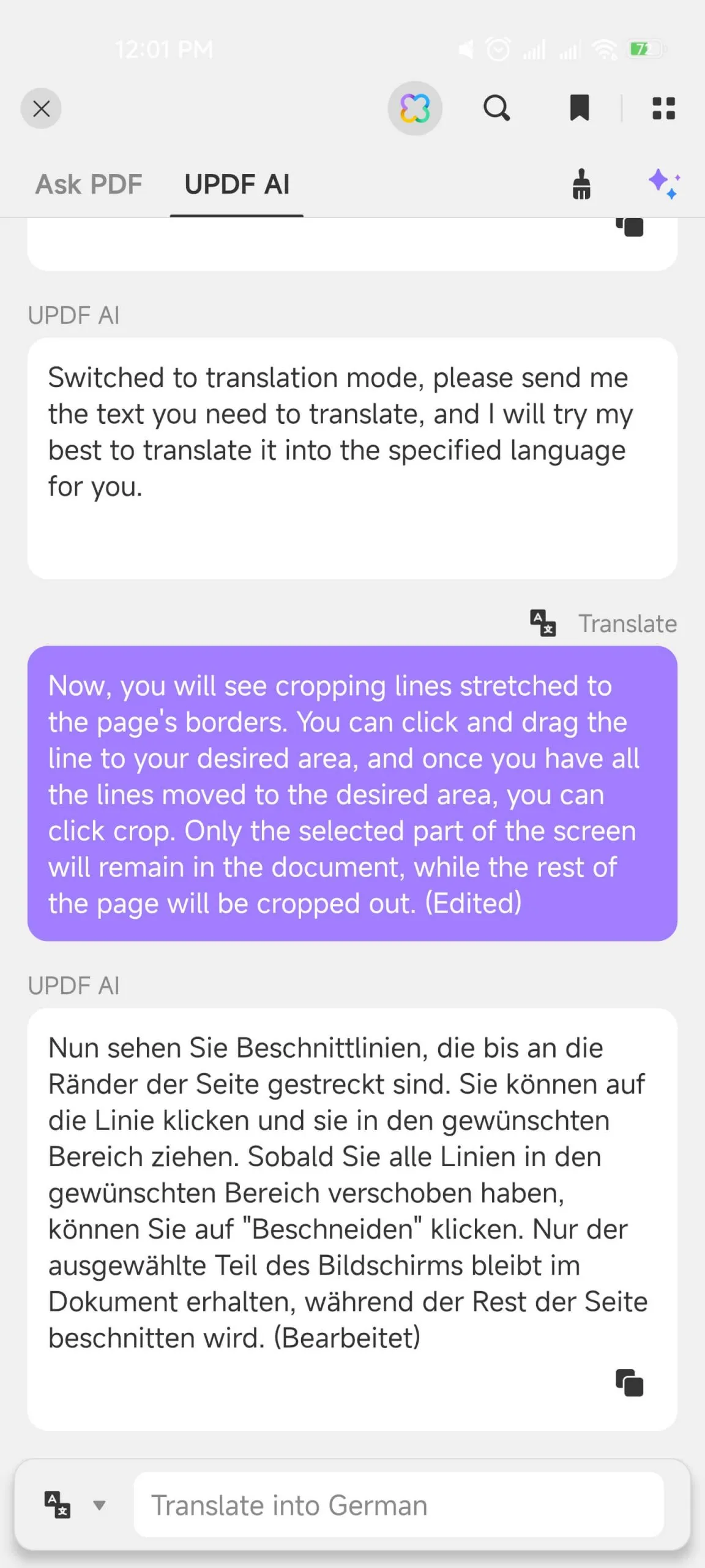 ترجمة باستخدام دردشة UPDF AI