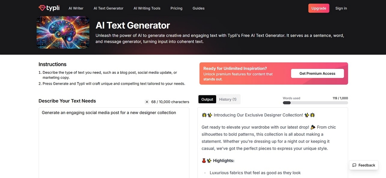 text generation using typli ai