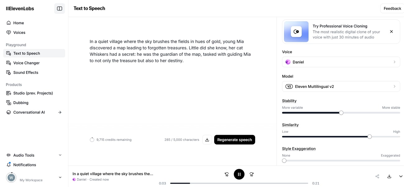 generate voice using elevenlabs