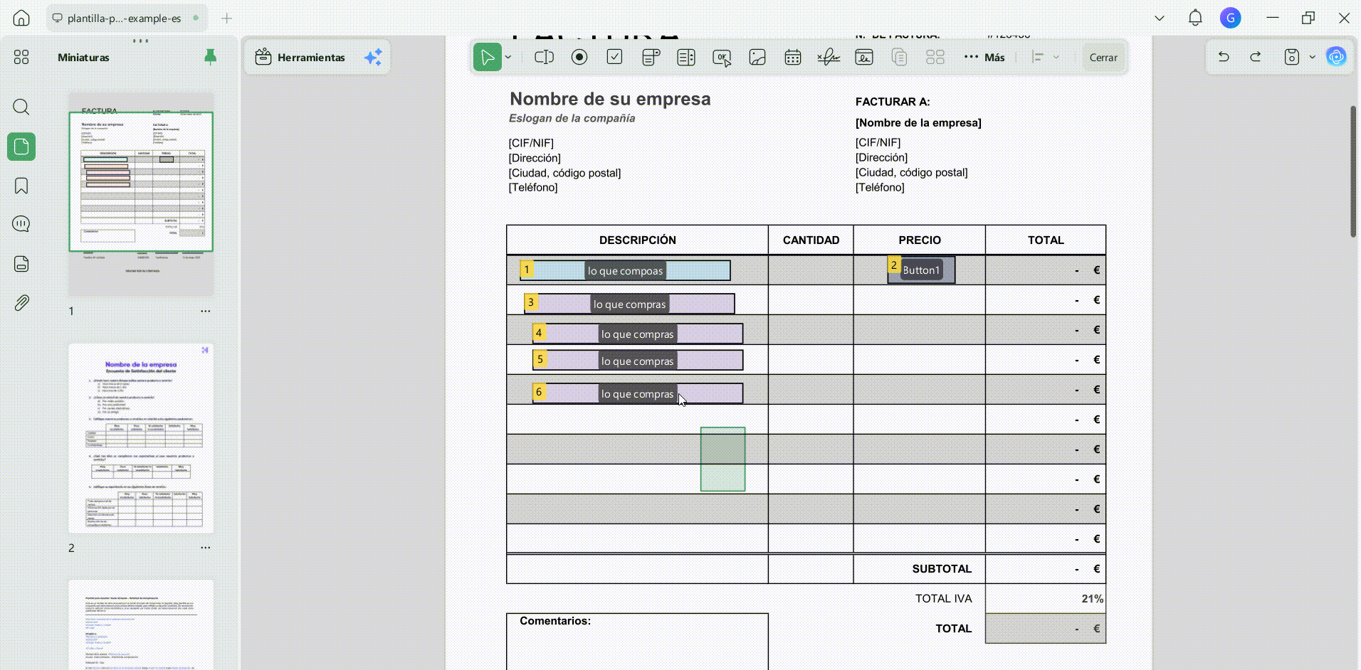 Alinea o duplica los campos en formulario pdf