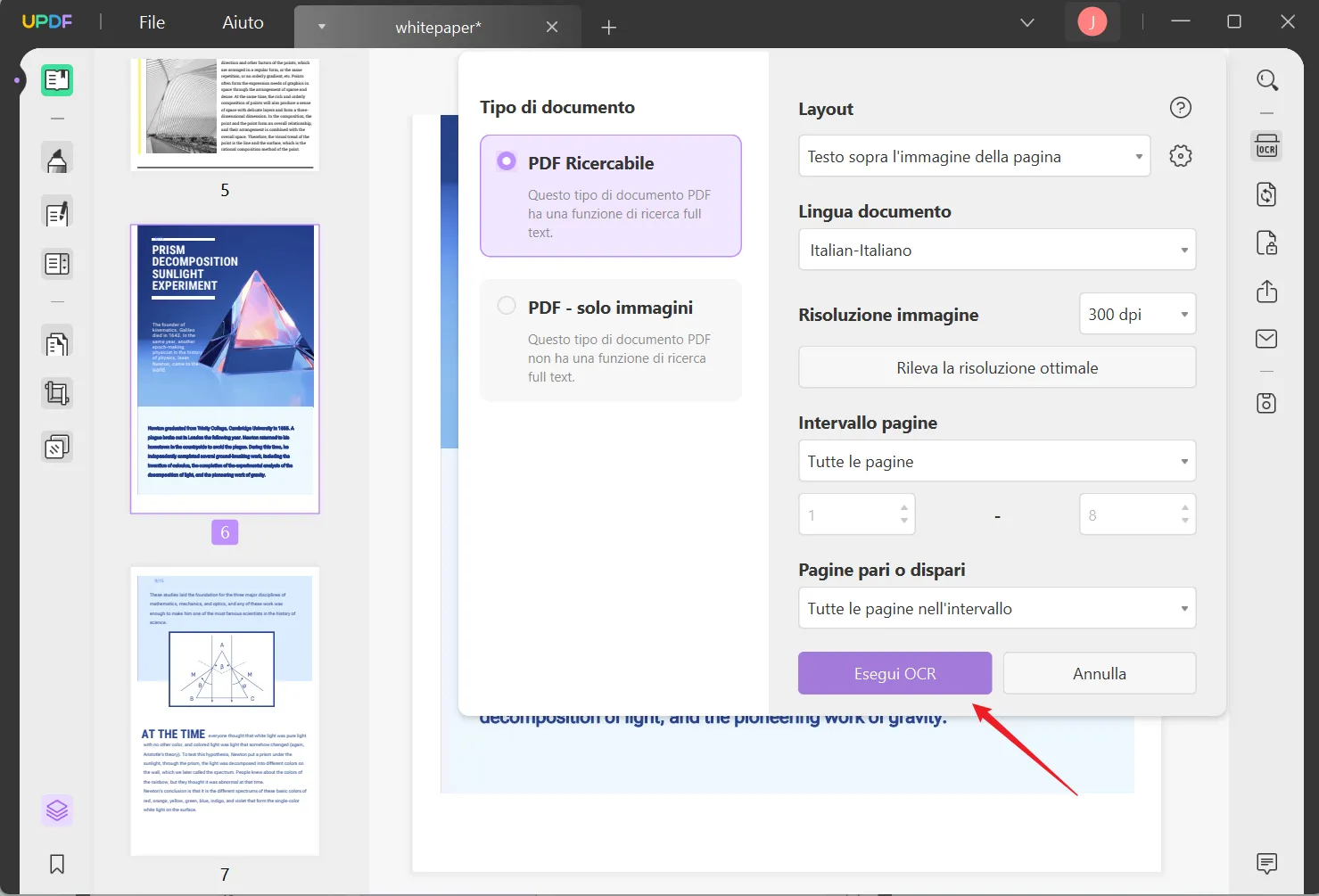 esegui OCR e salvare il documento