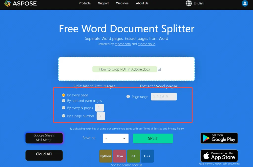 Aspose Free Word Document Splitter