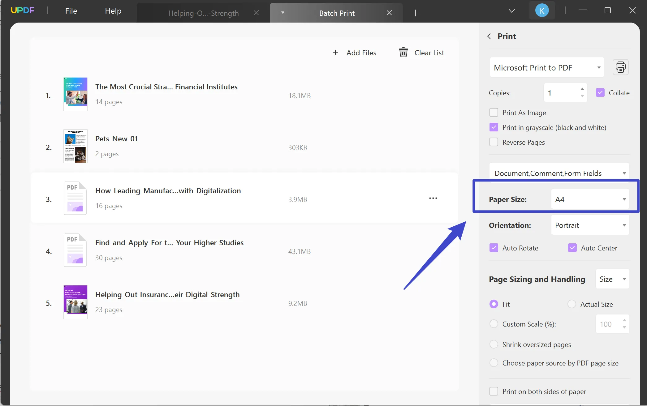 a3 pdf to a4 batch print paper size