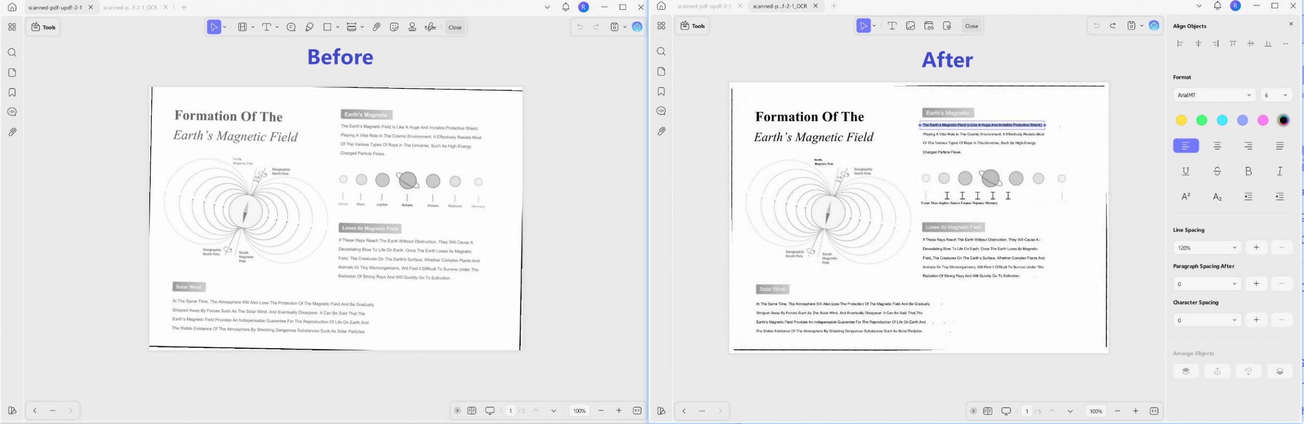 before vs after updf ocr for English on Windows