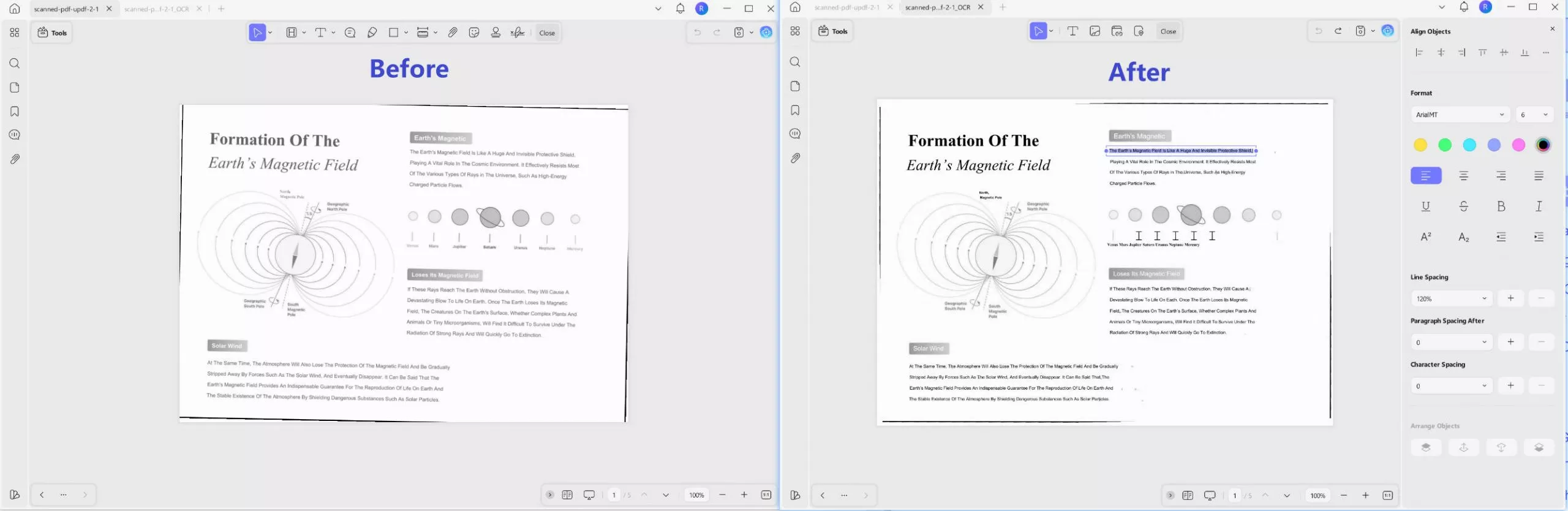 before vs after updf ocr for English on Windows