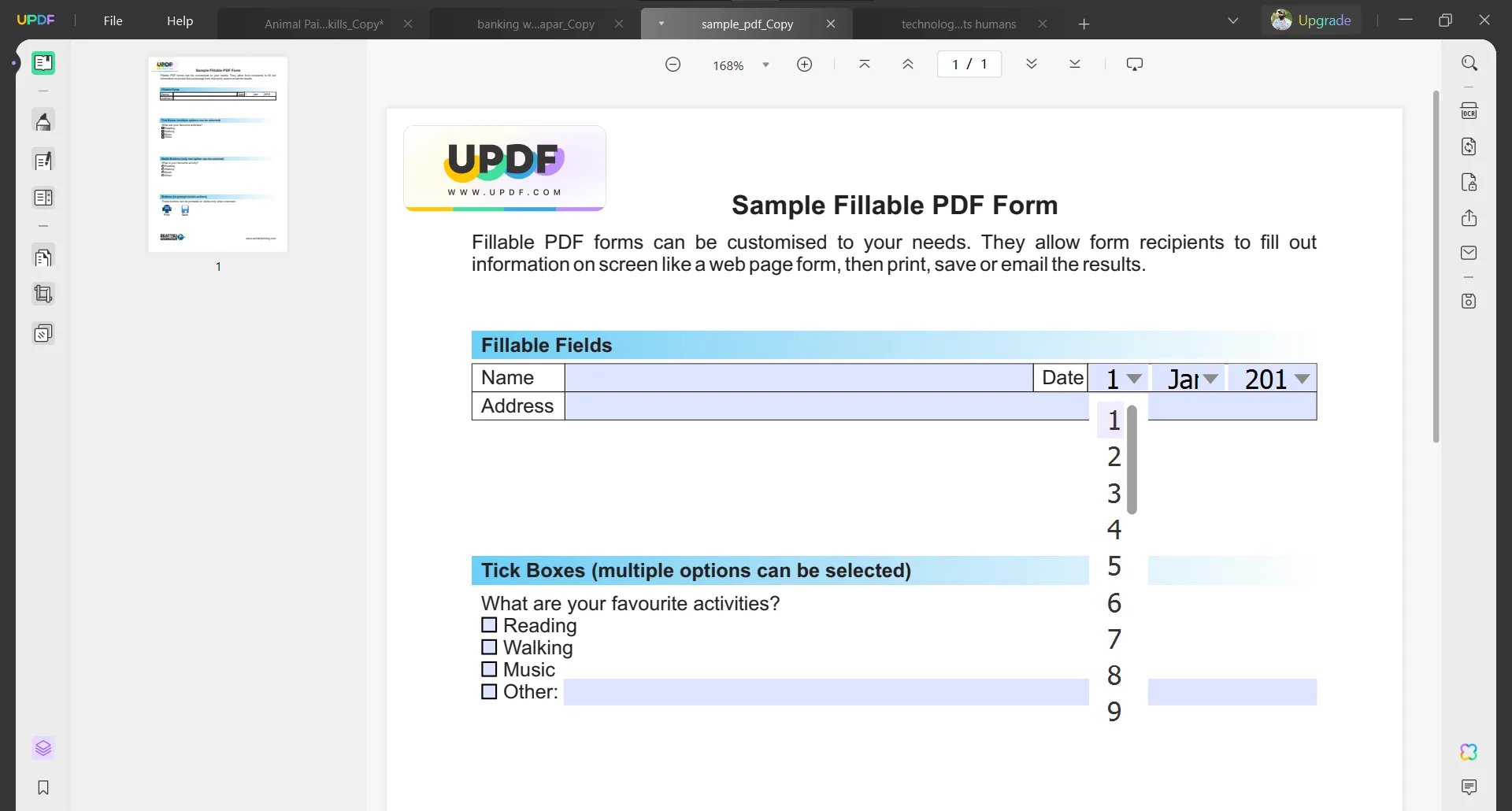 채울 수 있는 PDF updf에서 PDF 작성 날짜 변경