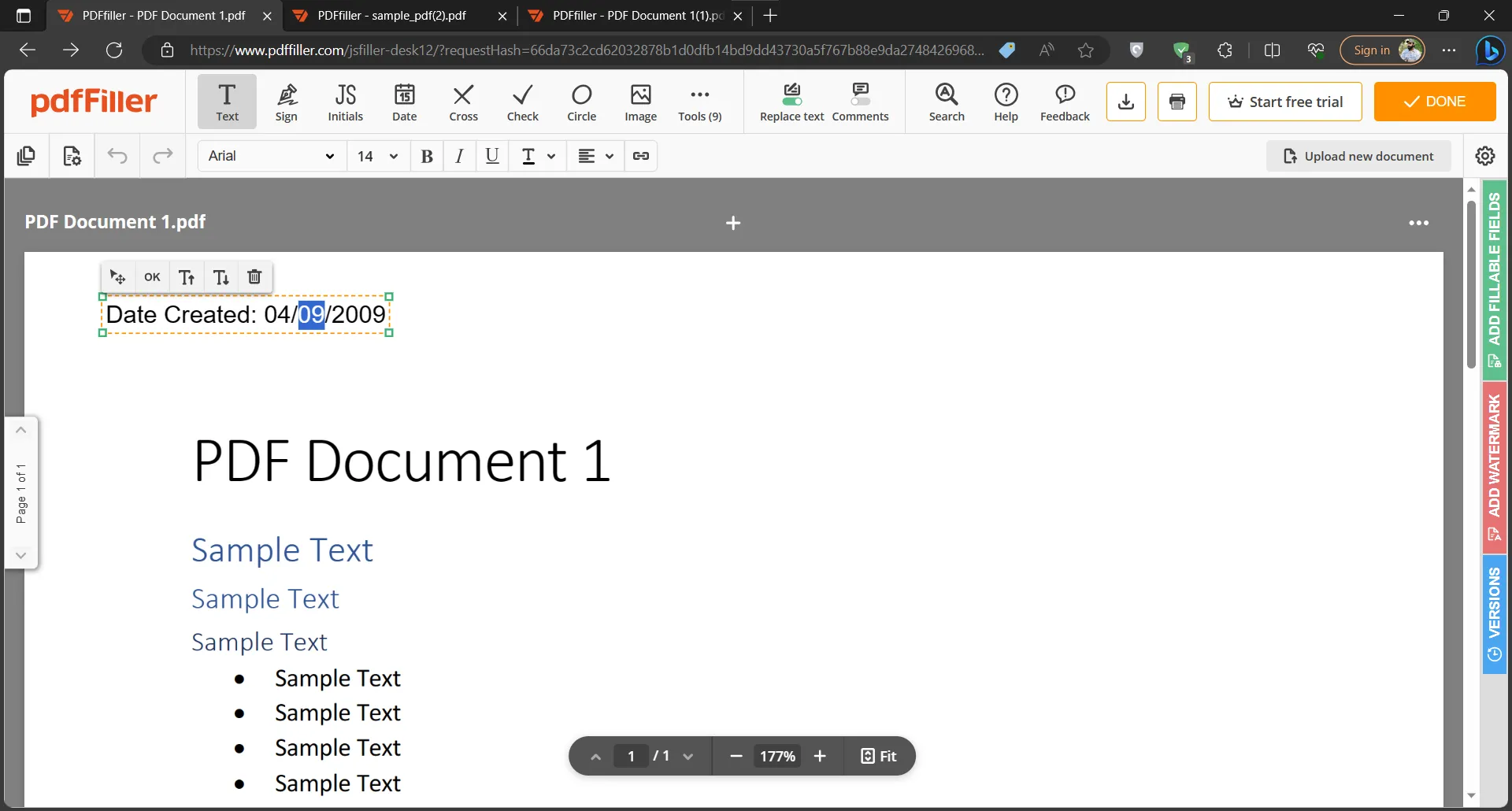 change pdf creation date via editing text