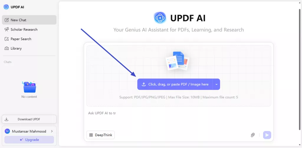 upload your pdf file