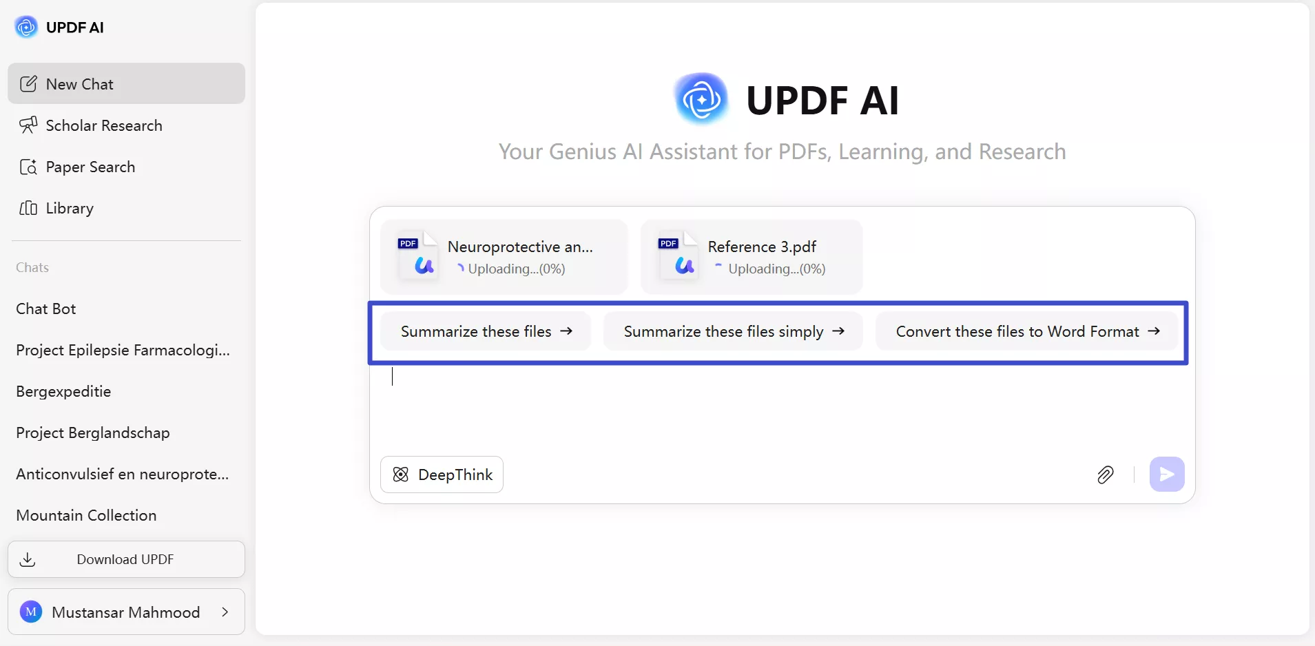 prompt ai about uploaded pdfs
