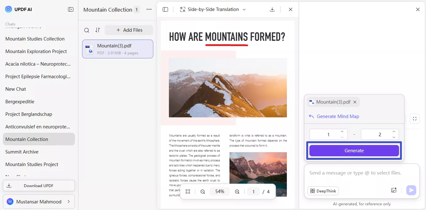 select page range and generate mind map