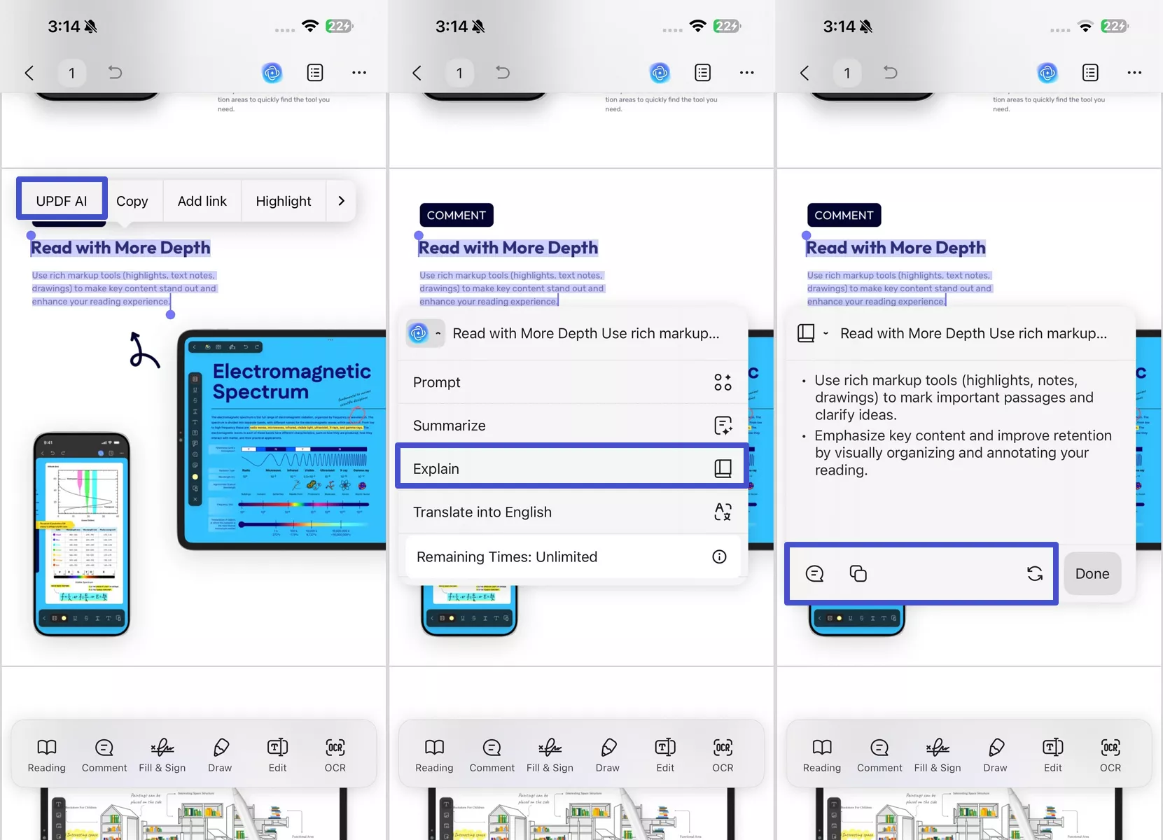explain content after selecting text