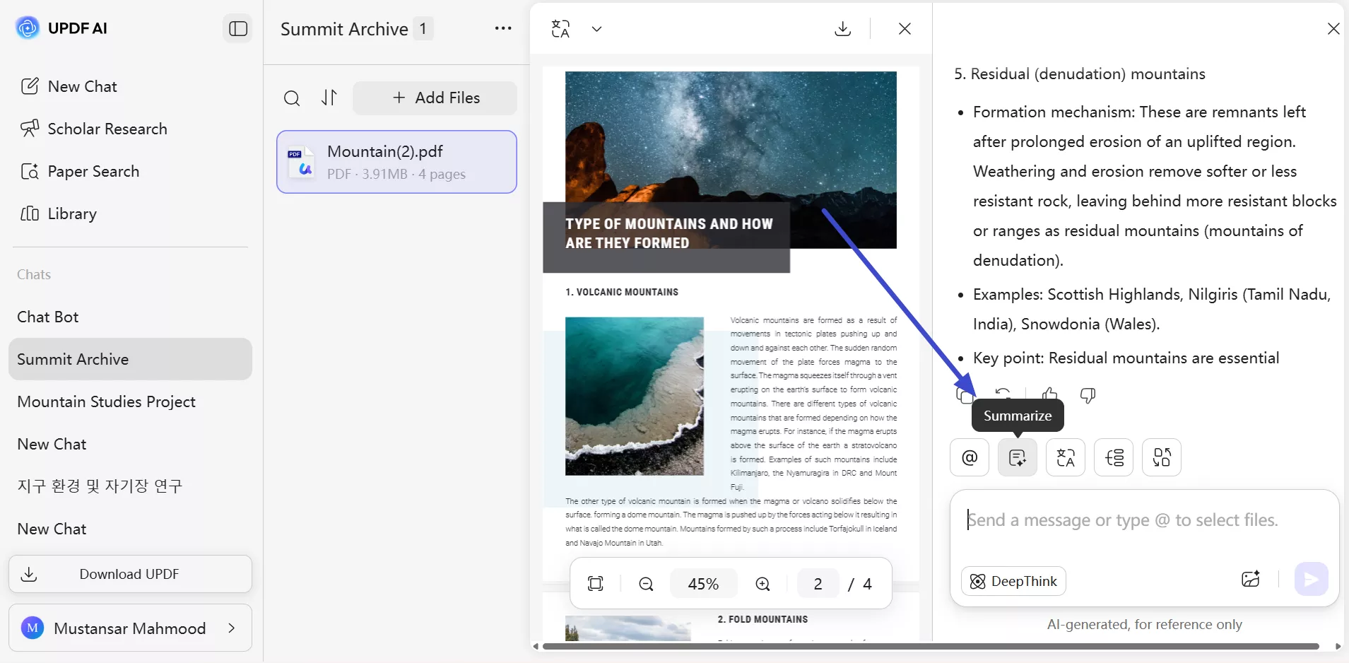 hit the summarize icon