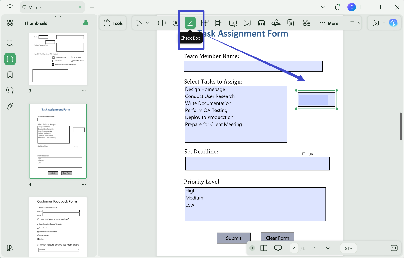 add checkboxes in pdf