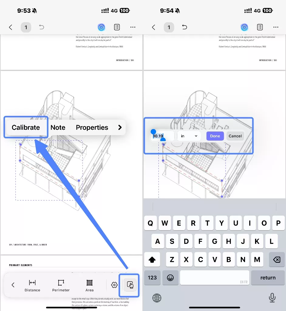 choose calibrate from the floating bar