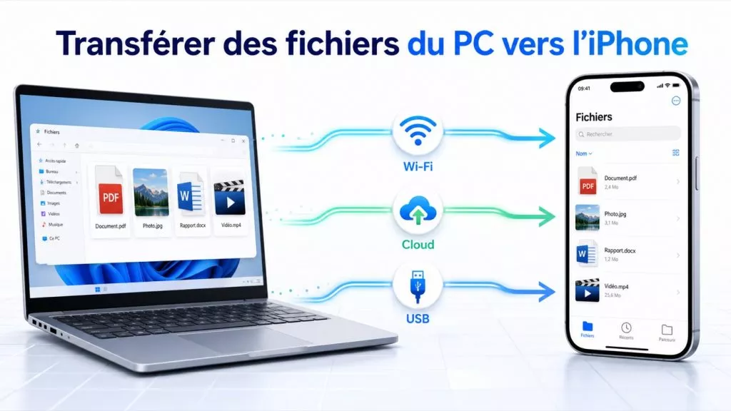 Transférer des fichiers du PC vers l’iPhone par Wi-Fi, Cloud ou USB