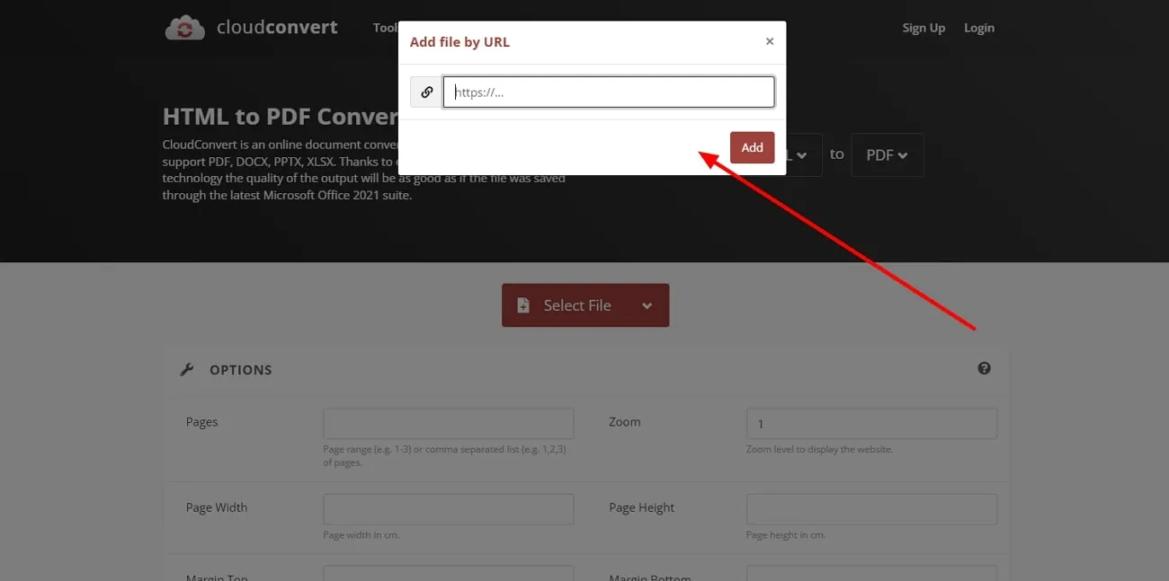 add url and generate pdf in cloudconvert