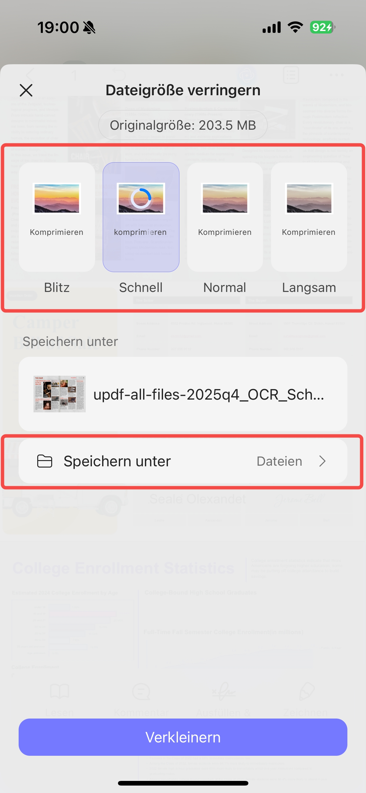 Die Komprimierungsqualität wählen