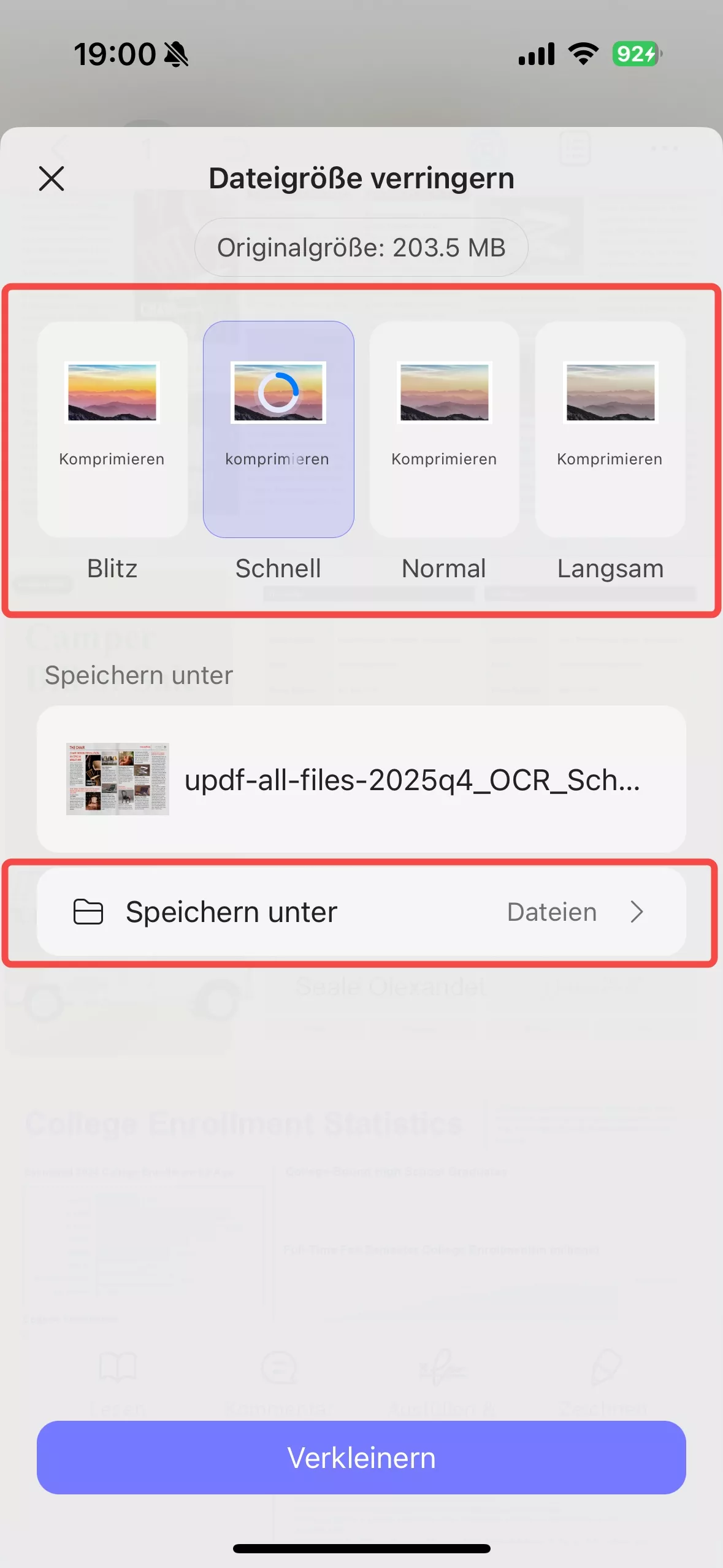 Die Komprimierungsqualität wählen