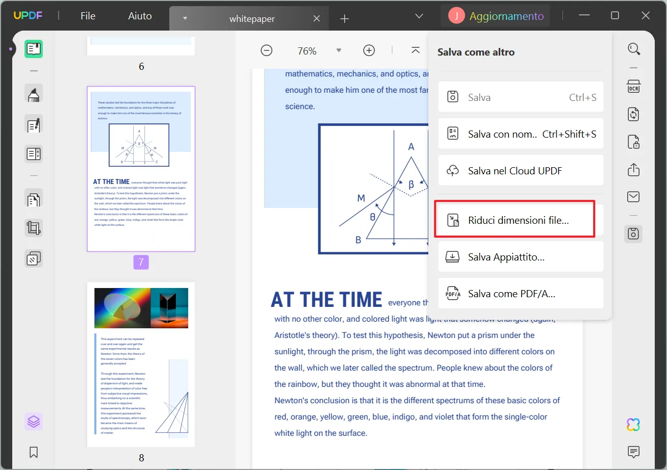 selezionare l'opzione "Riduci dimensione file..." 