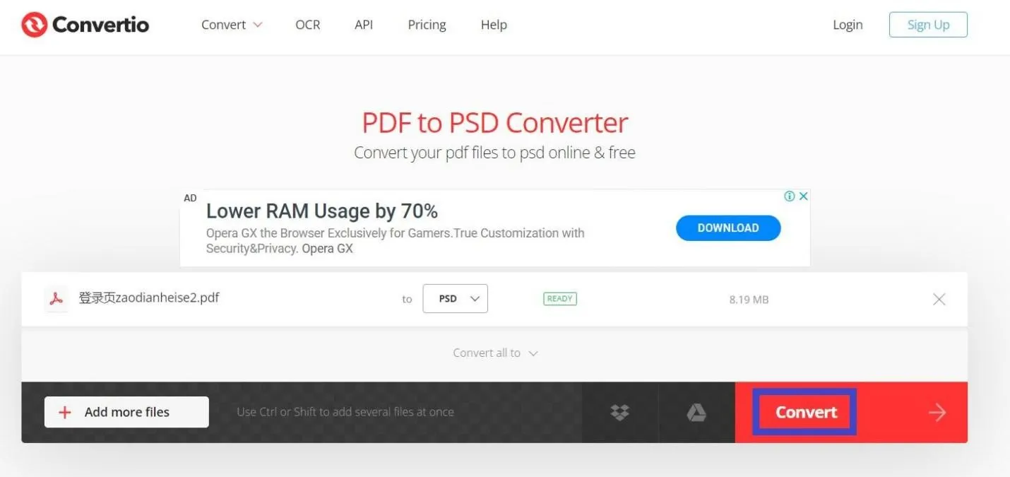 convert pdf to psd with convertio