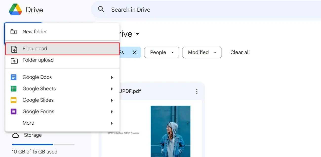 upload the new pdf file in google drive