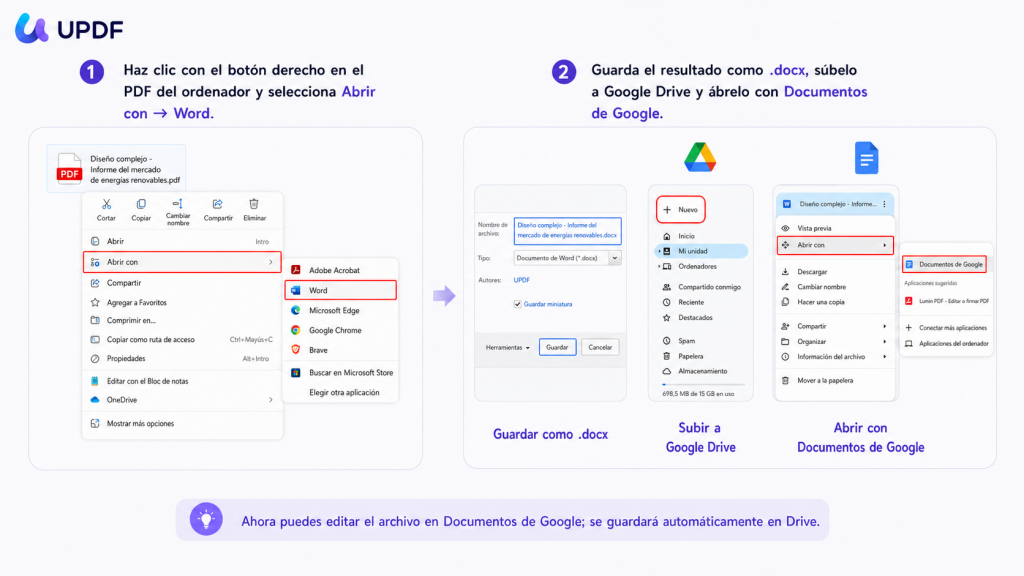 Convertir un PDF a documento de google con Microsoft Word