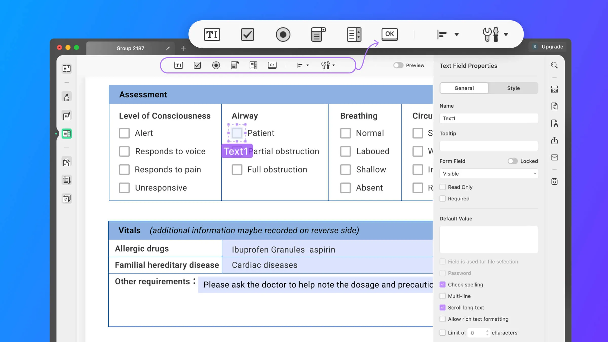 Form creation options in UPDF Mac