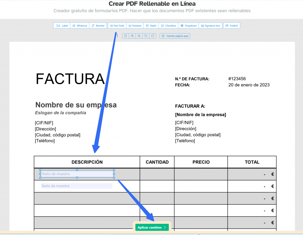 crear un PDF rellenable online en Sejda