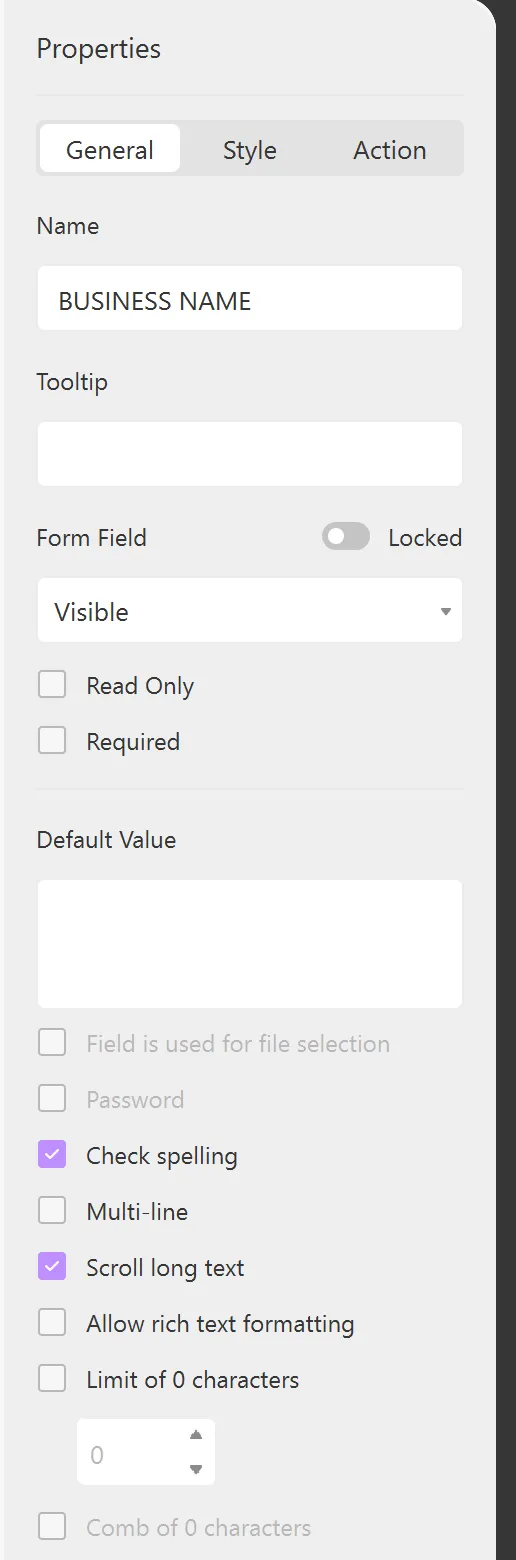 customize properties of form fields