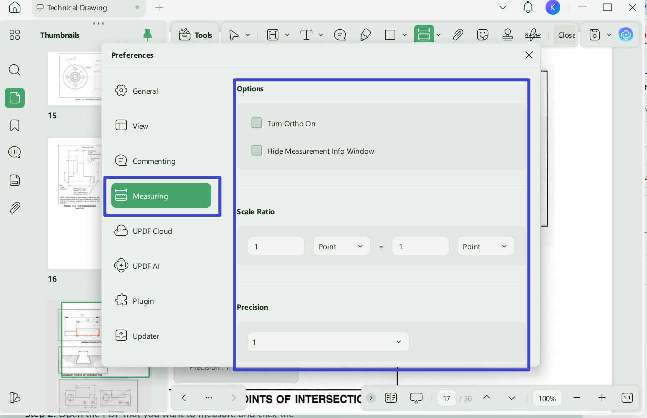 customize updf measure preferences