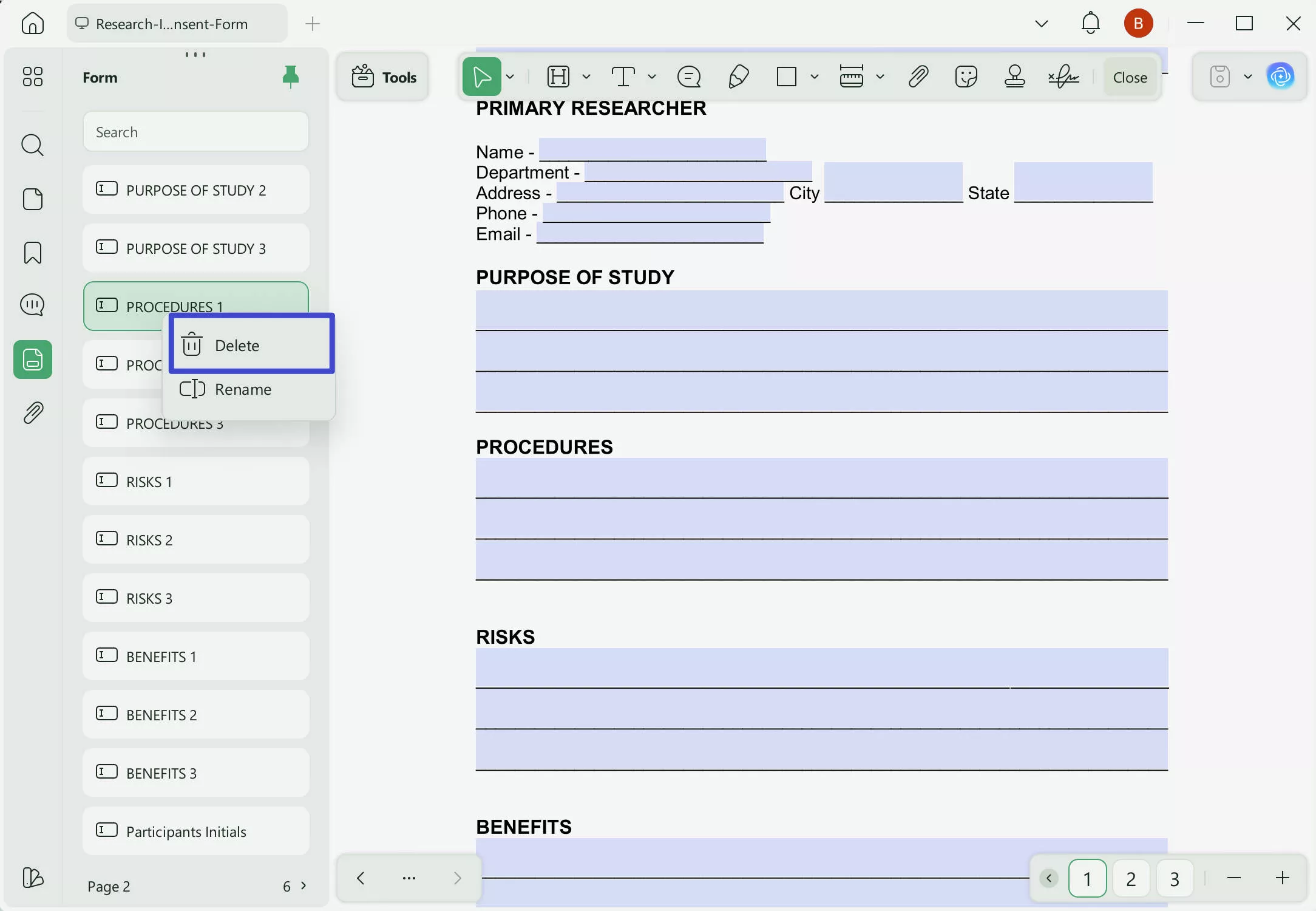 delete fillable fields using UPDF