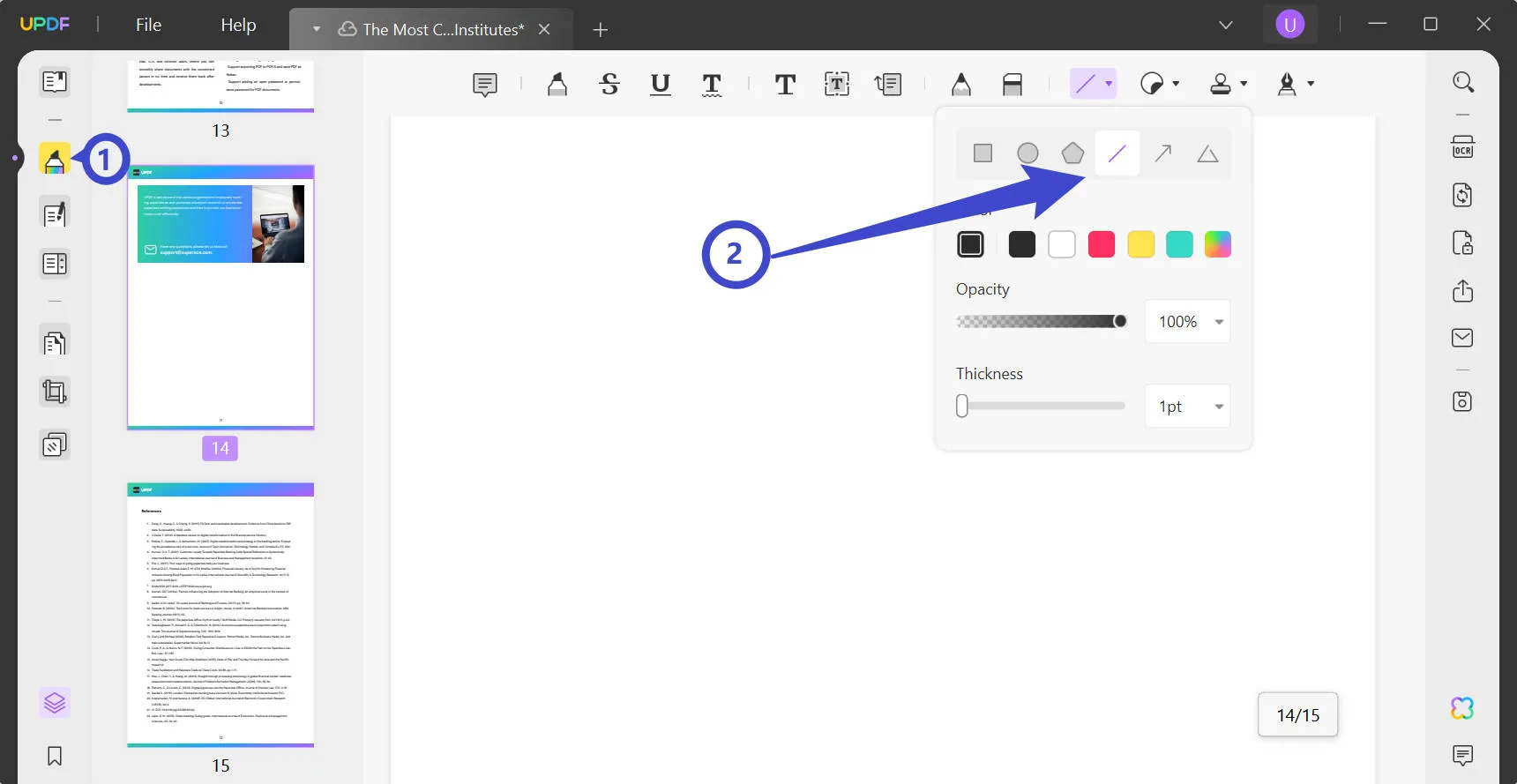 draw lines on pdf select the line option