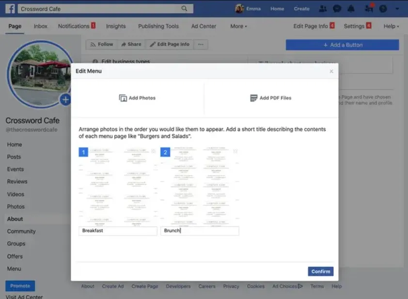 how to post a pdf on facebook edit menu