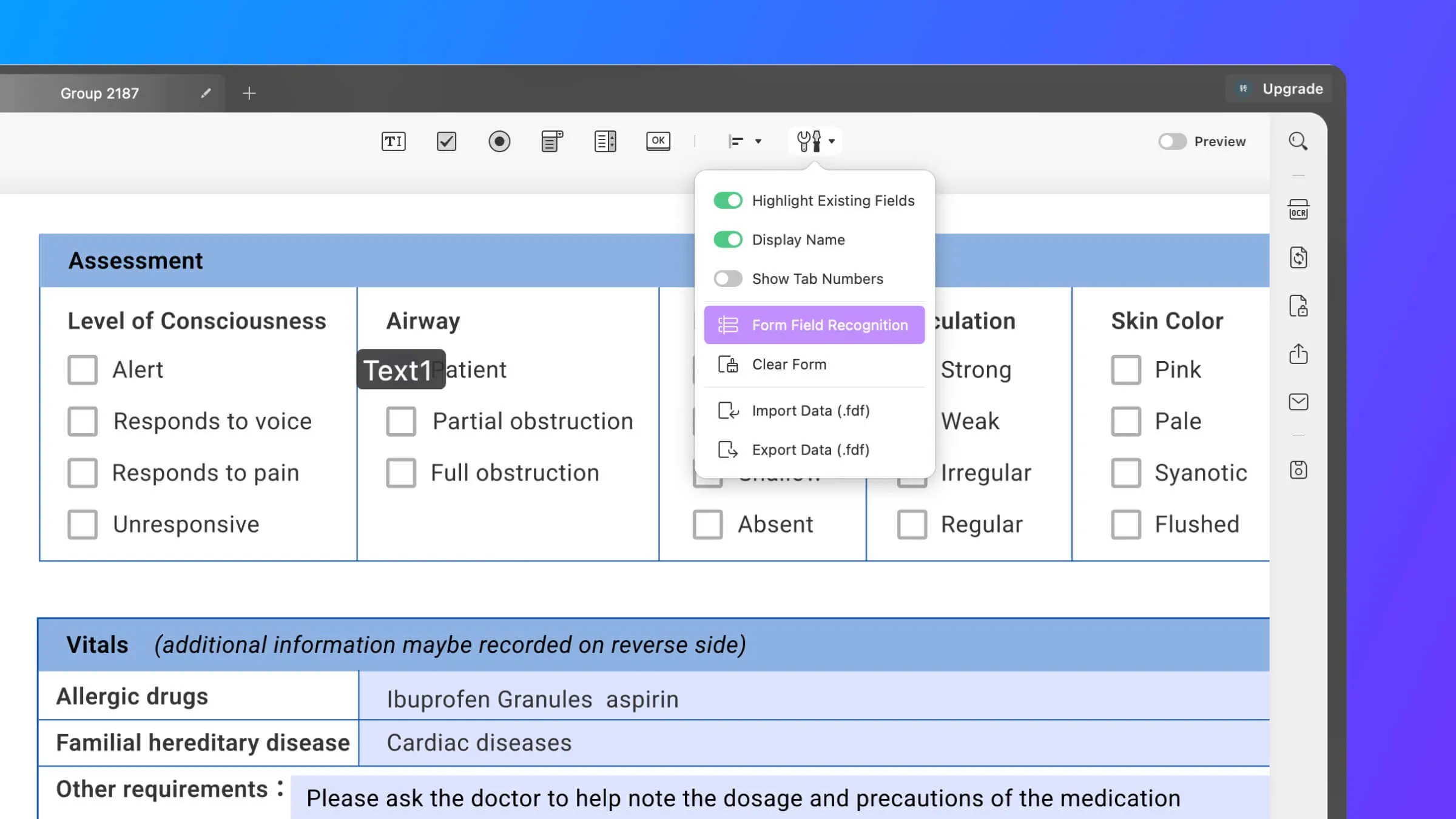 Enable form field recognition