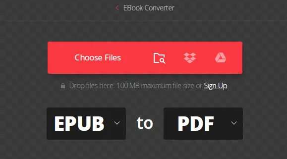 Convertir ePub en PDF avec Convertio