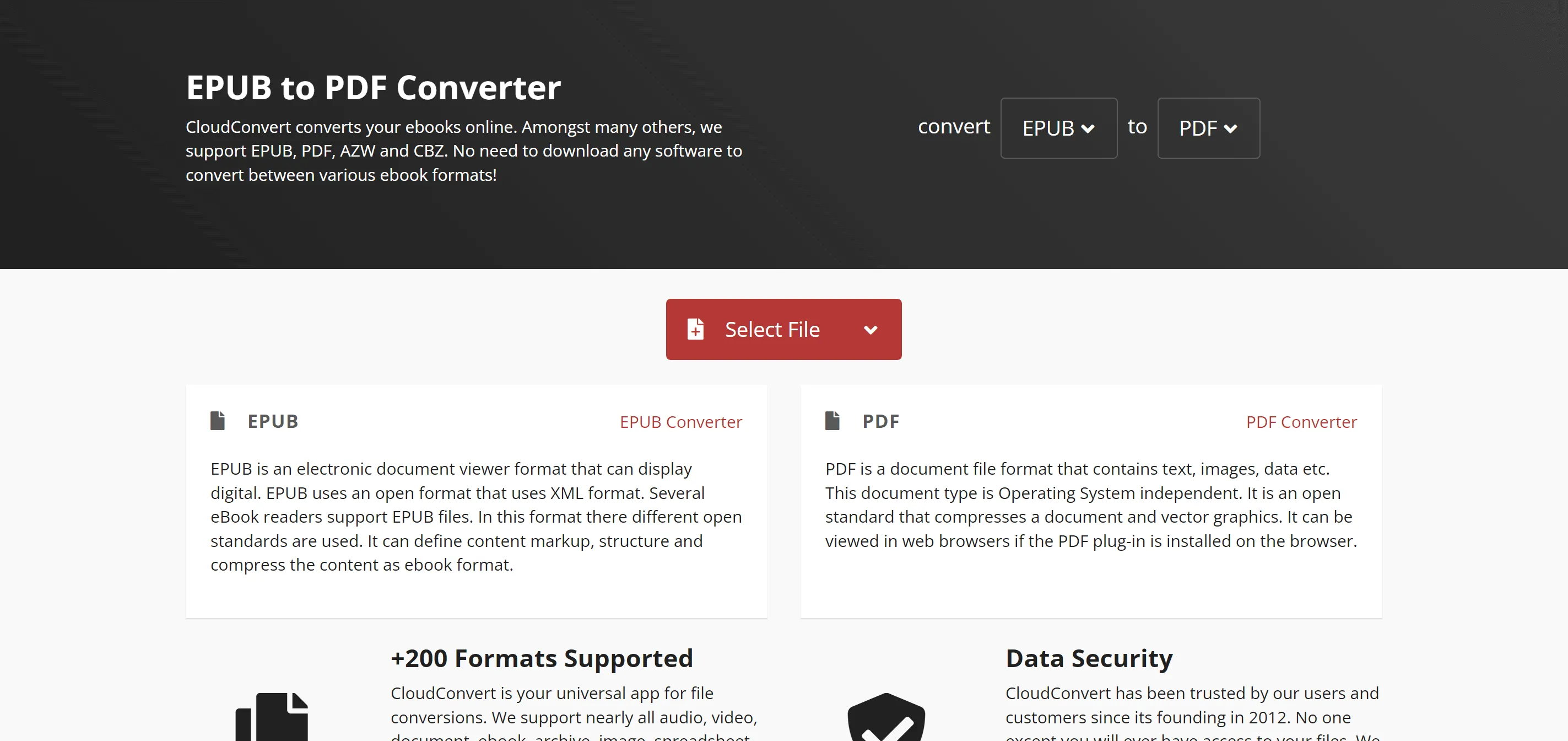 Convertir ePub en PDF avec Cloudconvert
