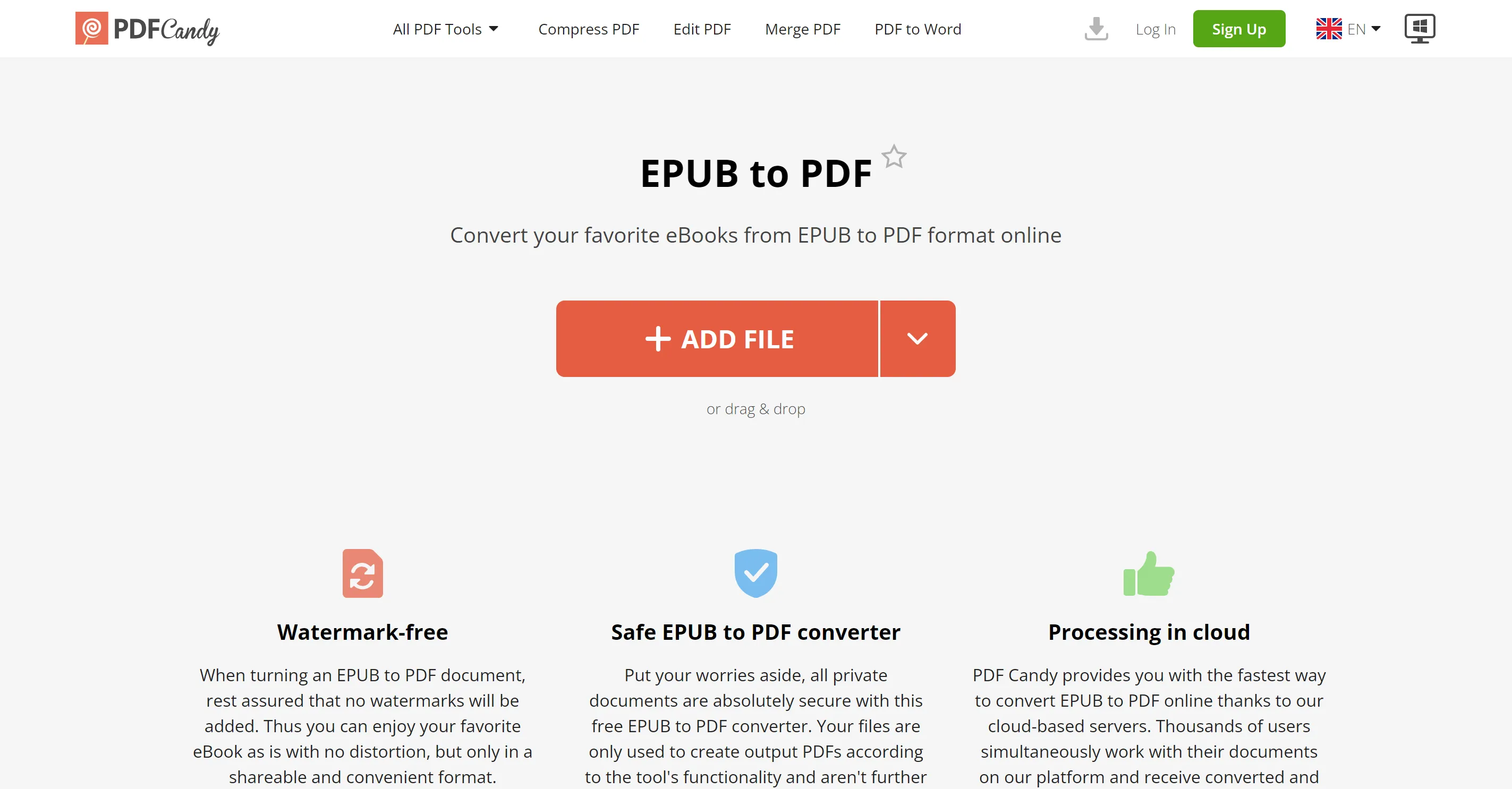 Convertir ePub en PDF avec PDFCandy