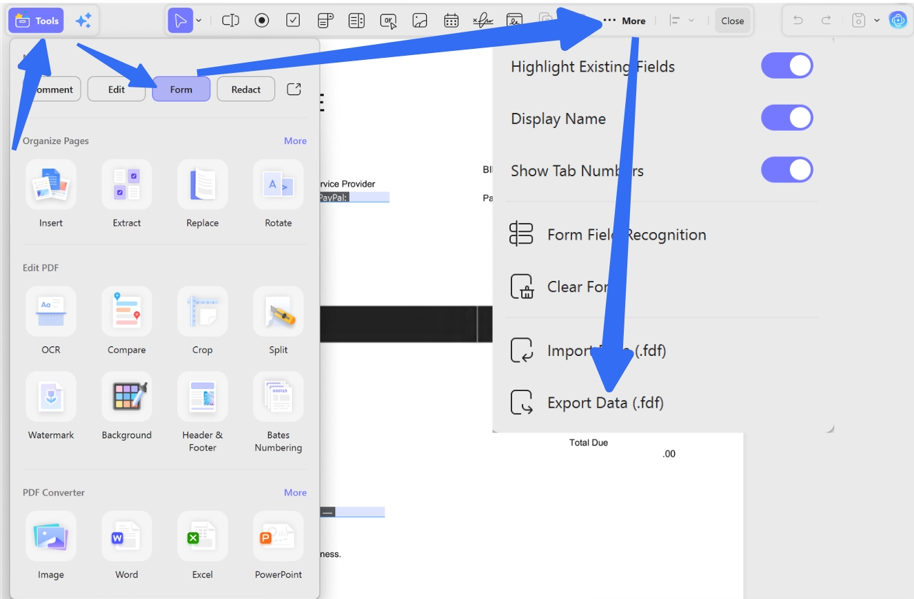 auto fill pdf form in updf by exporting data in fdf