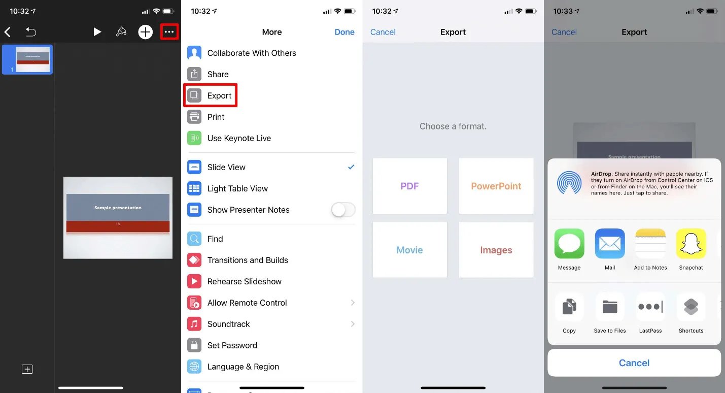 Esporta il file Keynote in PDF su iPhone o iPad