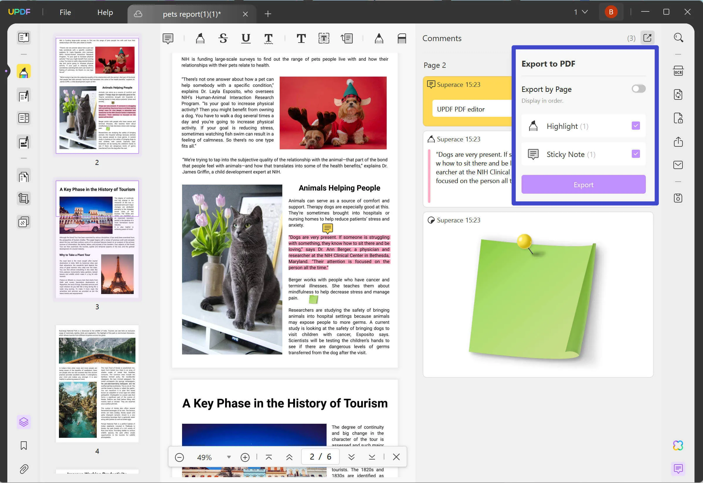pdf sticky notes export to pdf