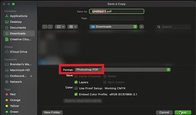 export single-page psd to pdf on mac with photoshop choose pdf format