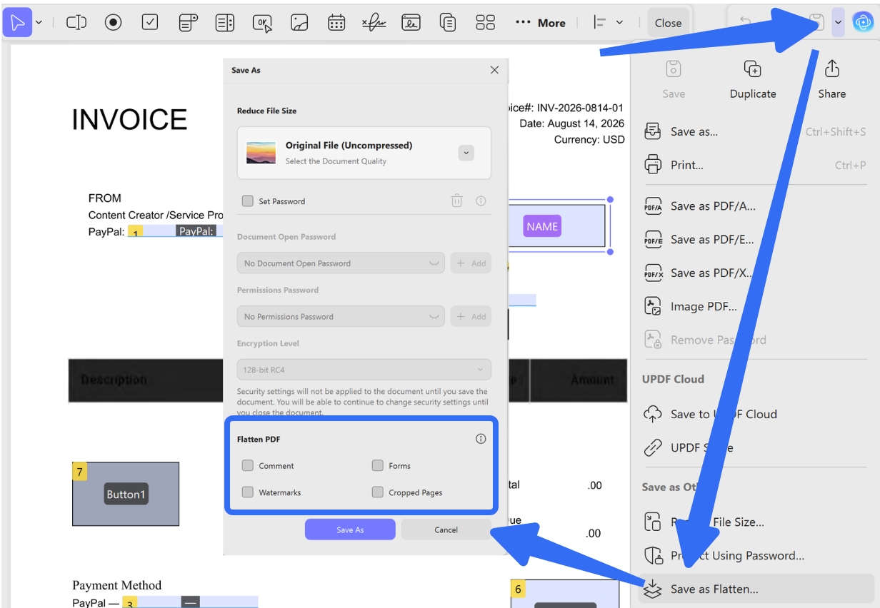 flatten pdf forms and comment
