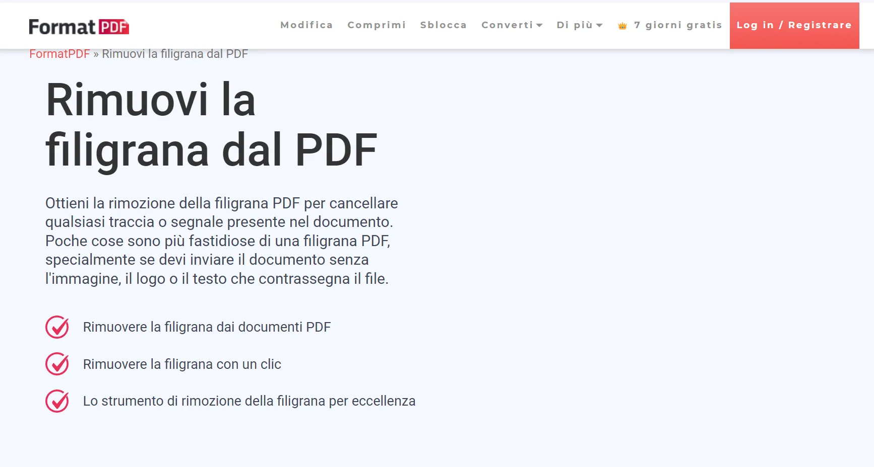 FormatPDF: Rimuovere watermark online da PDF