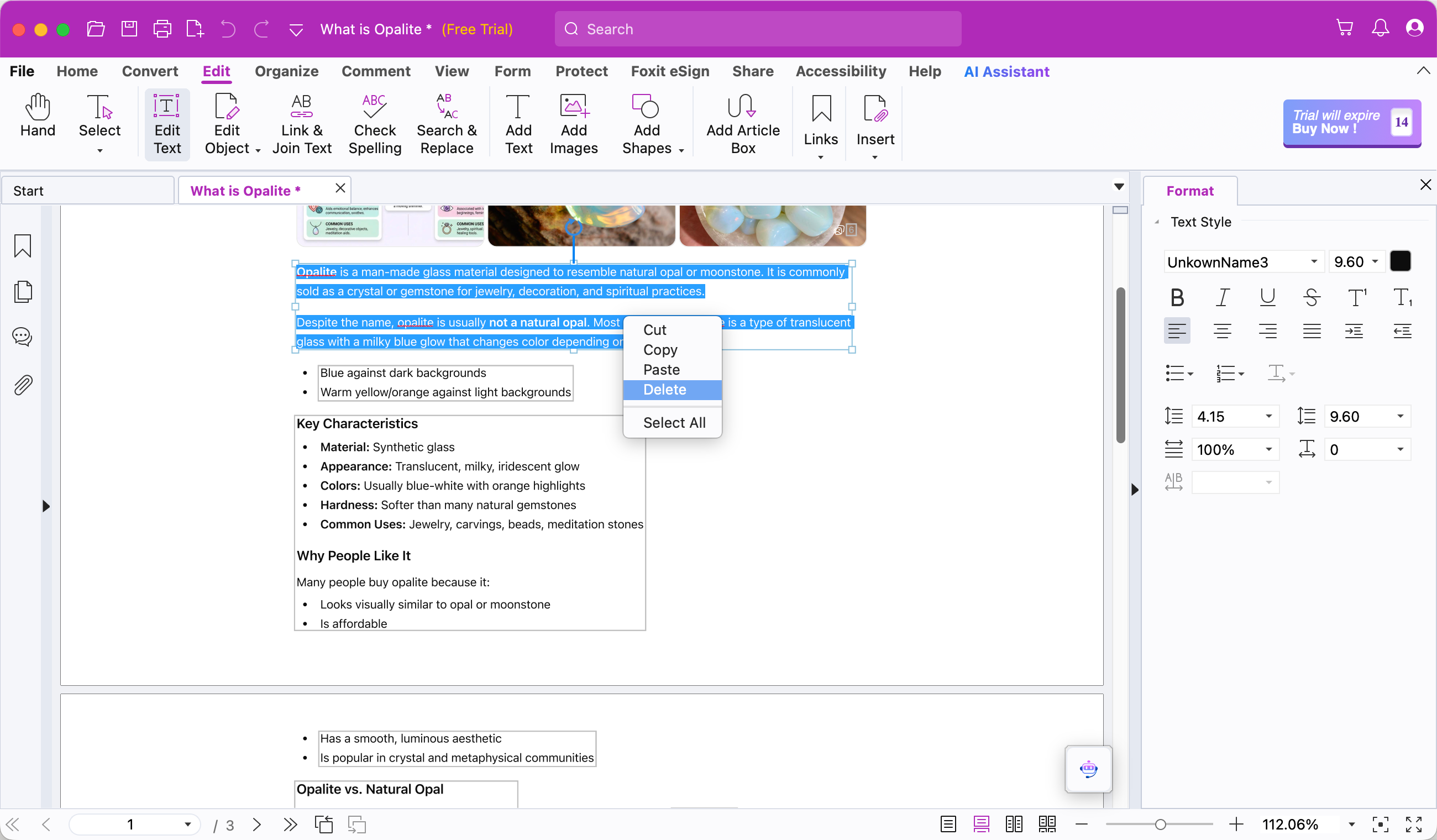foxit pdf editor remove text pdf