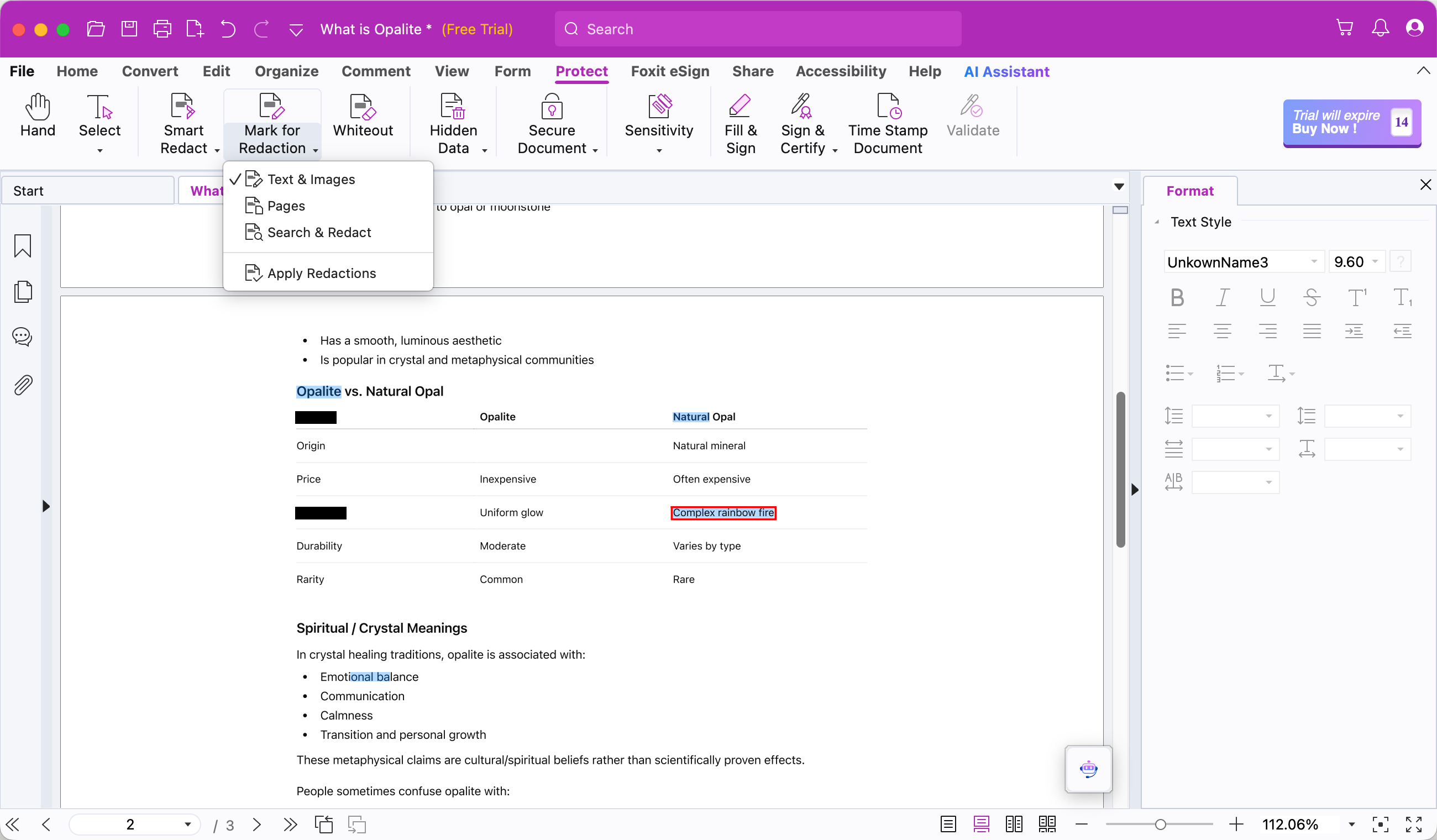 foxit pdf editor removes pdf text via redaction
