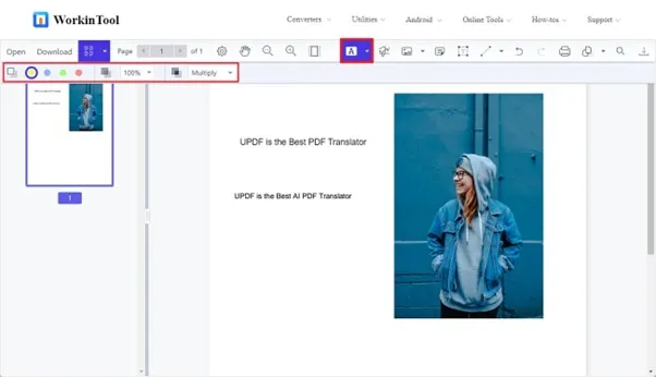 highlight pdf text in workintool