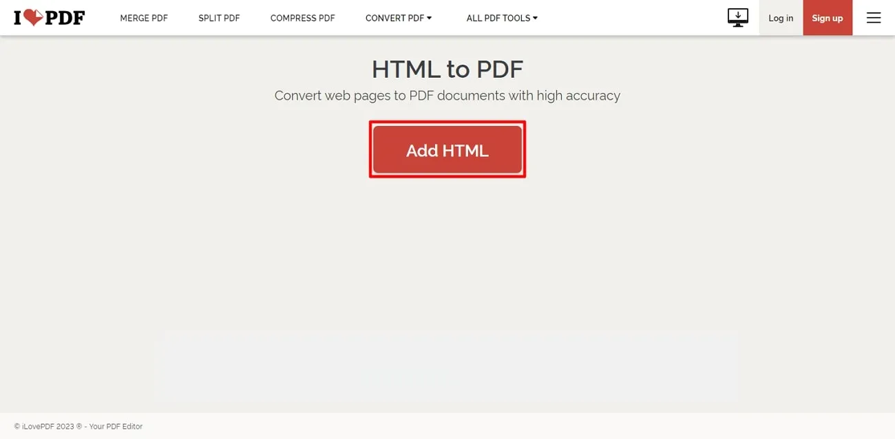 add html file in ilovepdf