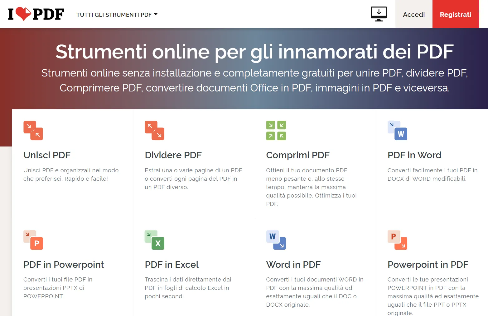 creatore di PDF online iLovePDF