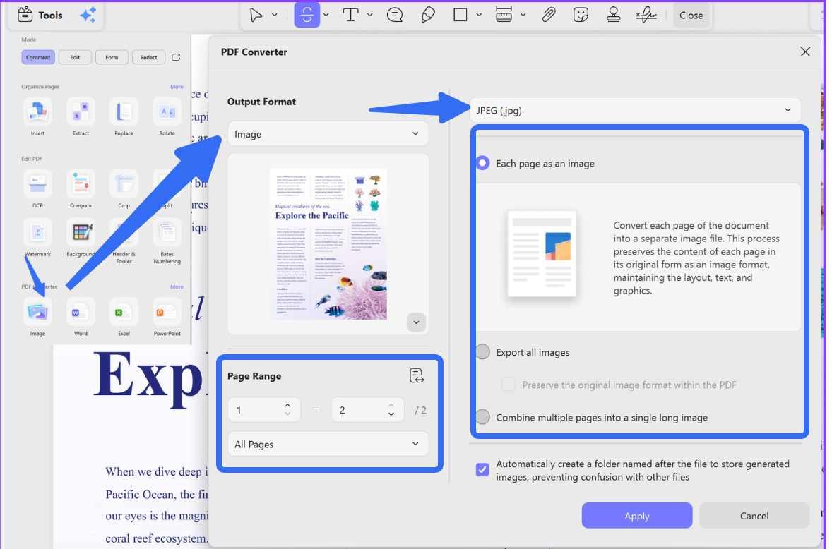 convert pdf to jpg on updf